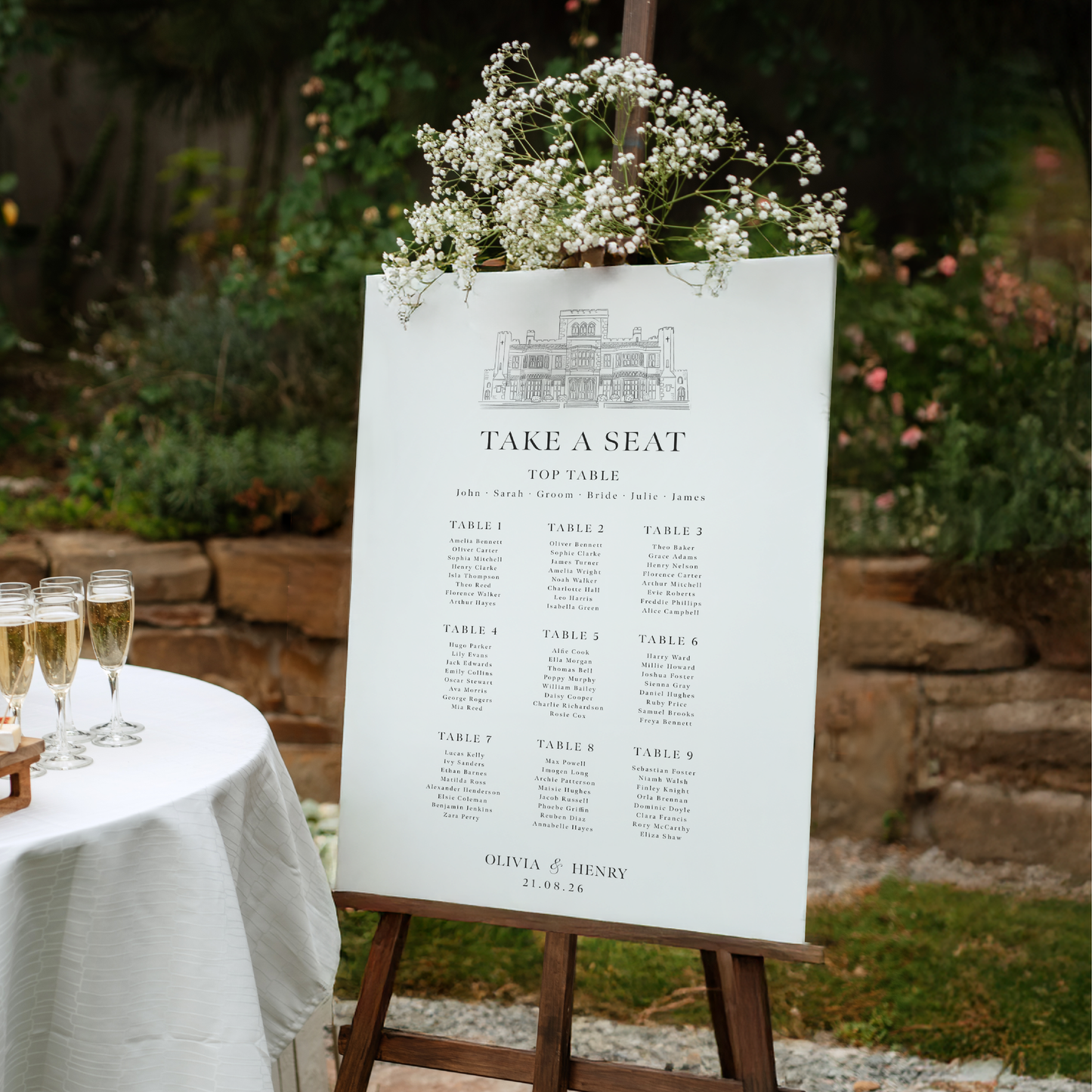 Wedding Seating Chart Sign - Venue Illustration