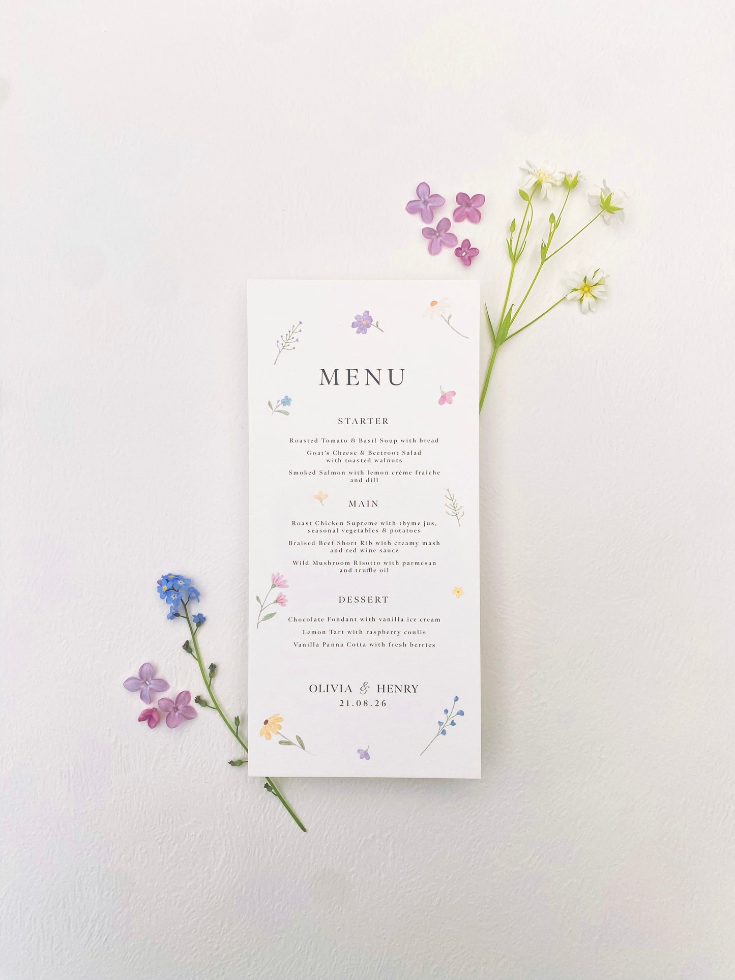 Wildflower Wedding Menu Cards