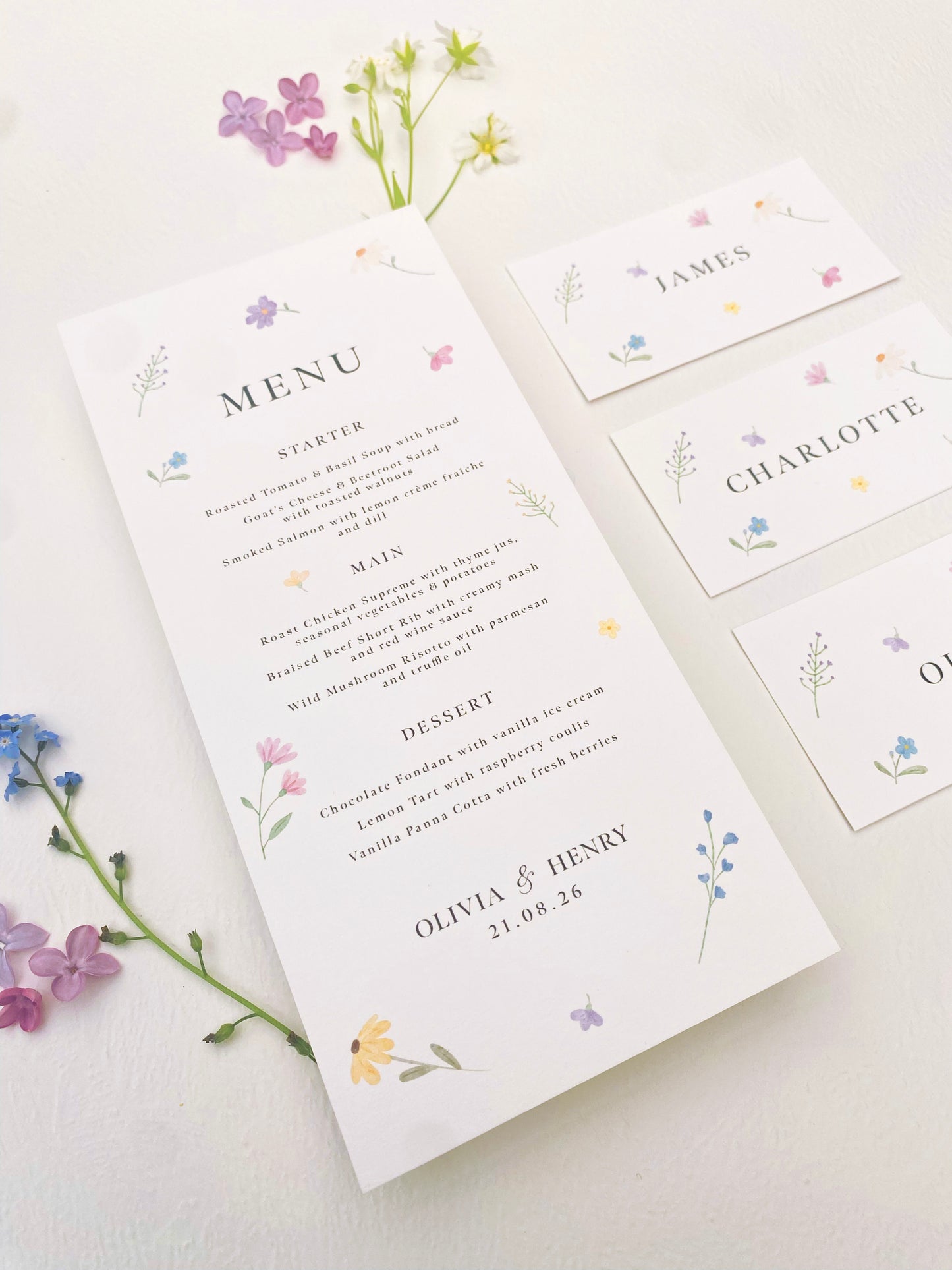 Wildflower Wedding Menu Cards