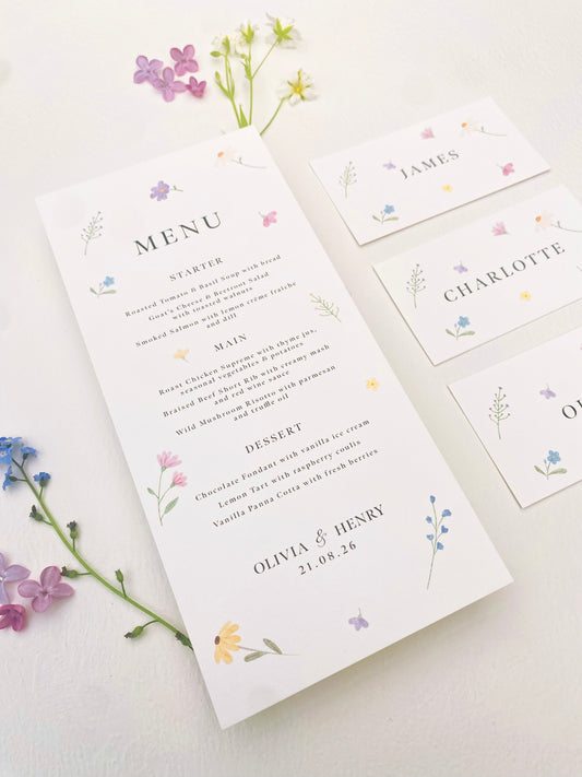 Wildflower Wedding Menu Cards