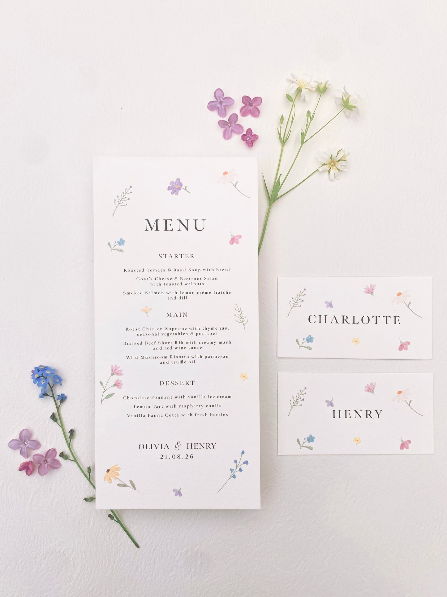 Wildflower Wedding Menu Cards