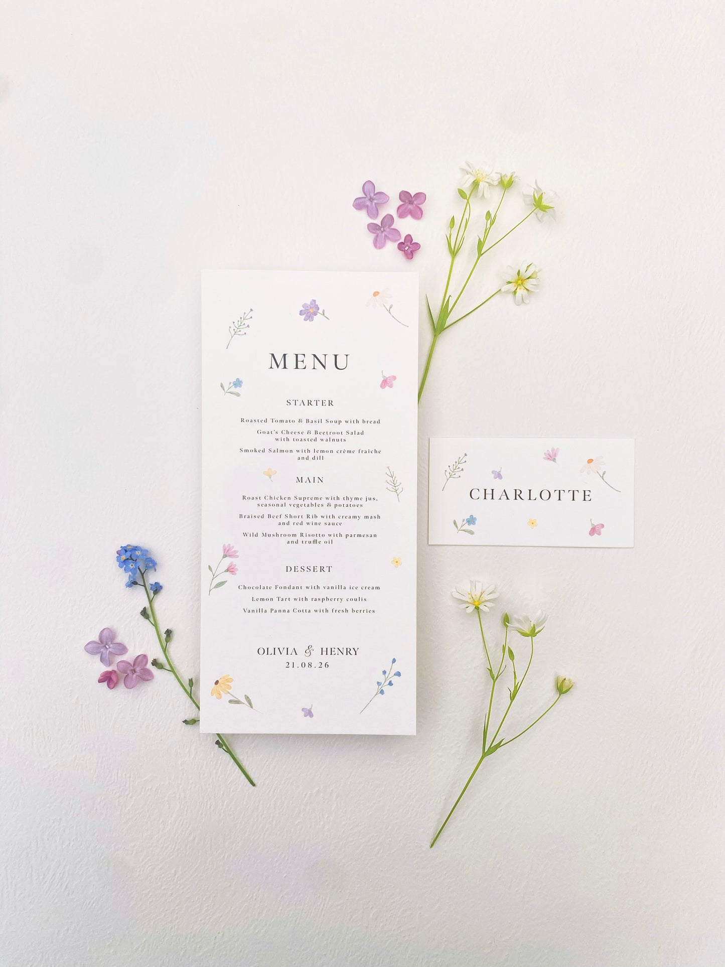 Wildflower Wedding Menu Cards