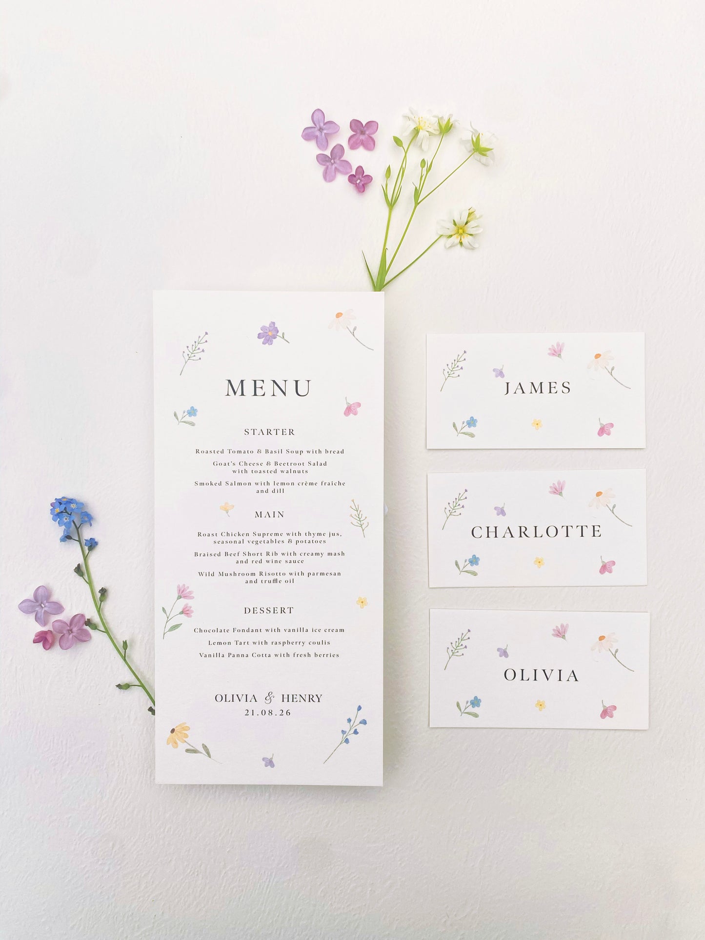 Wildflower Wedding Menu Cards
