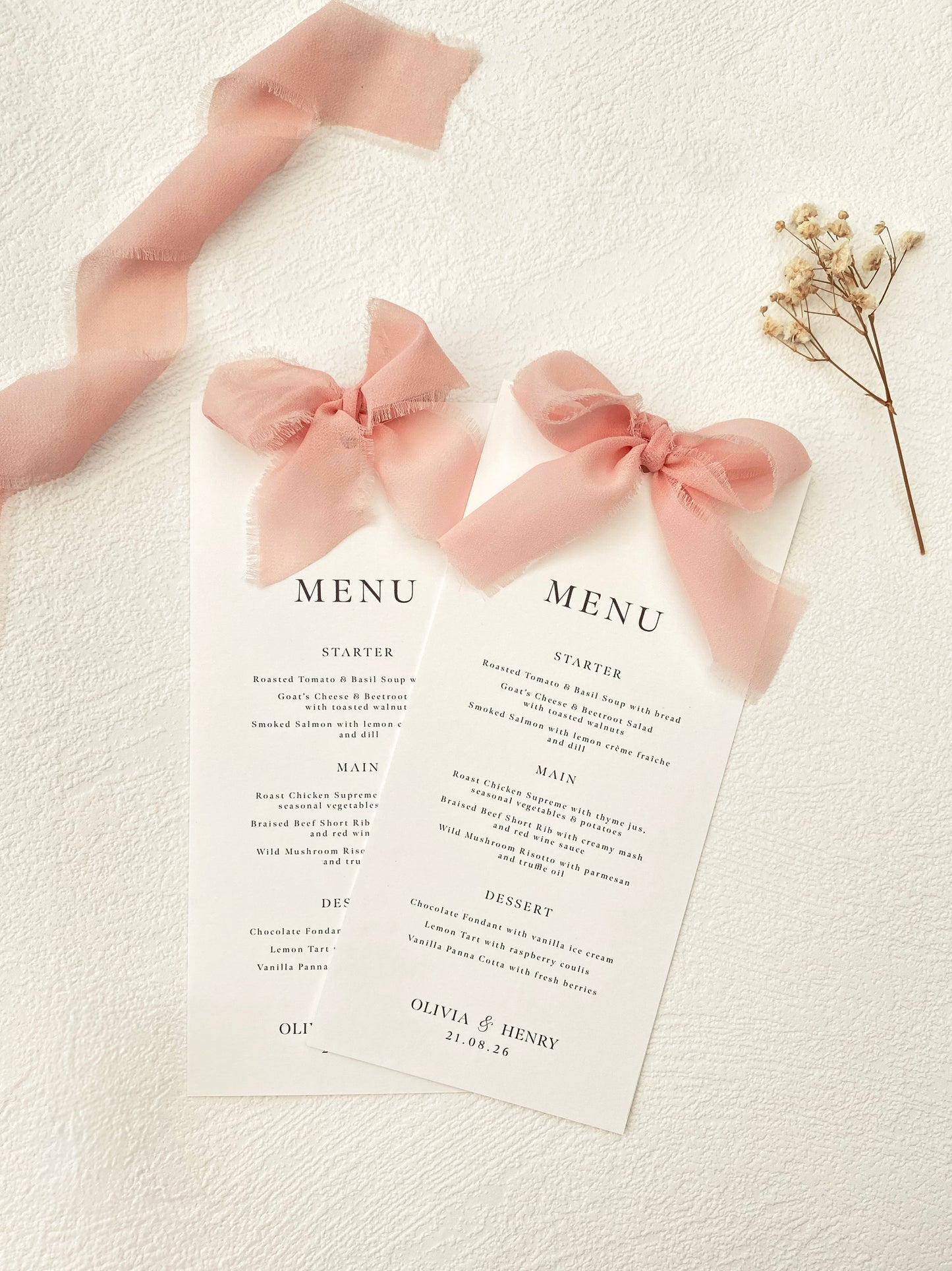 Ribbon Wedding Menu Cards