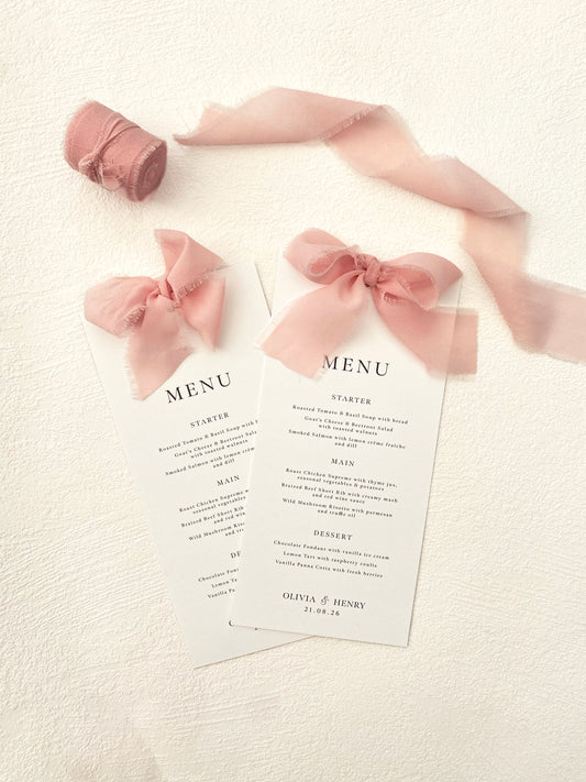 Ribbon Wedding Menu Cards