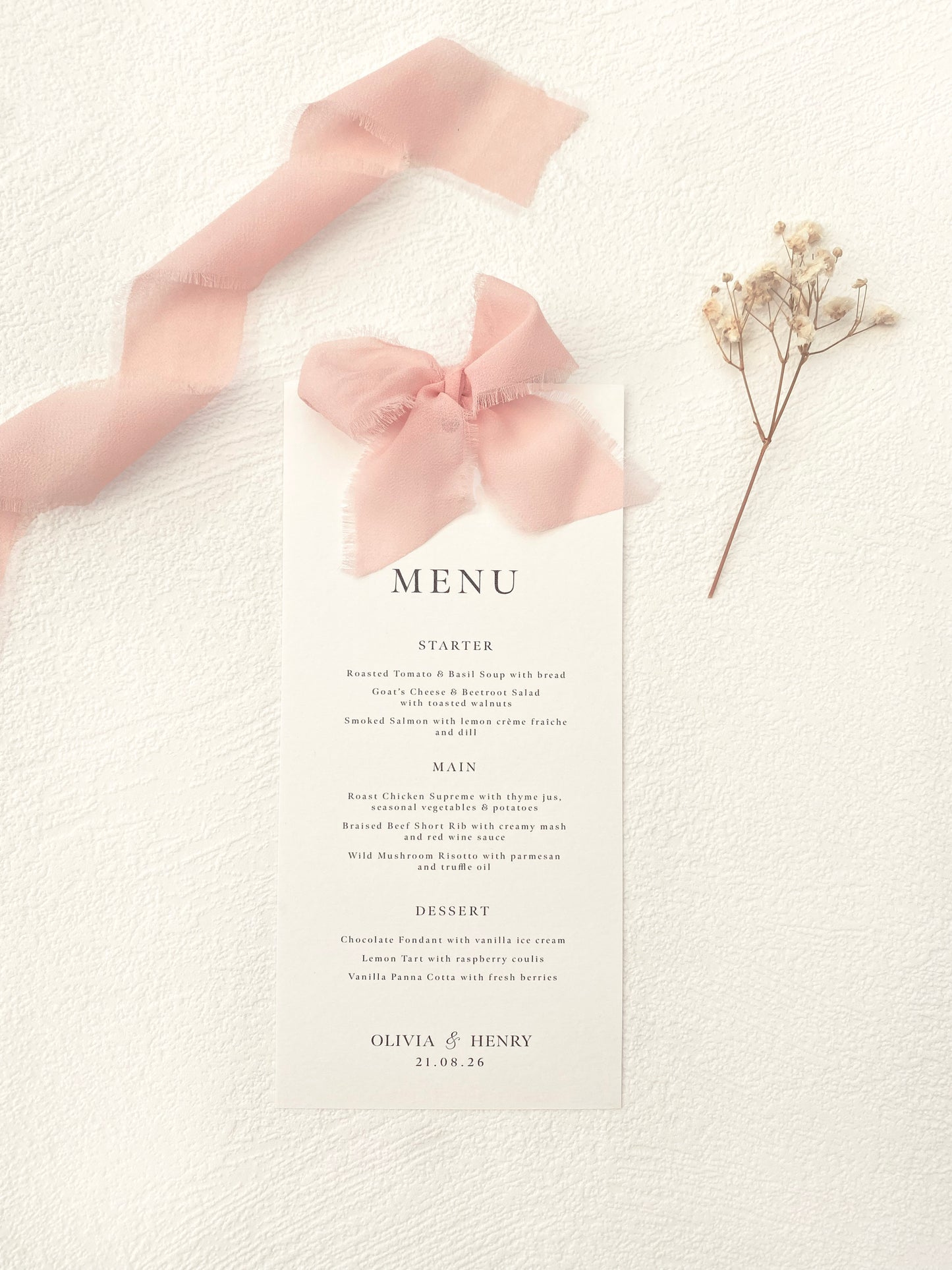 Ribbon Wedding Menu Cards