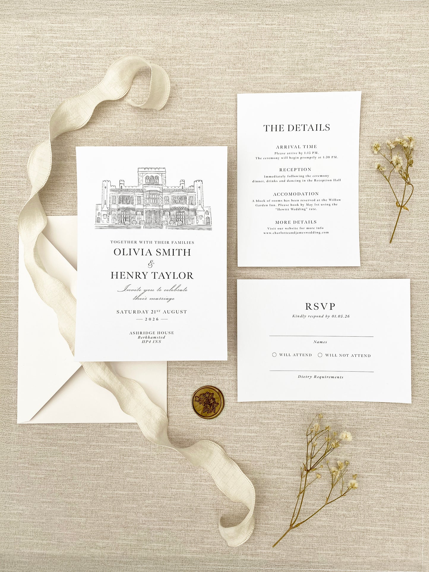 Wedding Venue Illustration Invitation Suite - Bella