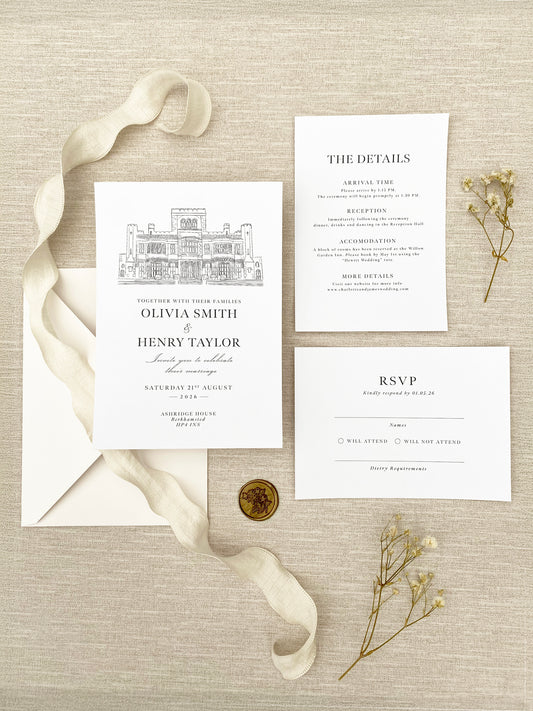 Wedding Venue Illustration Invitation Suite - Bella